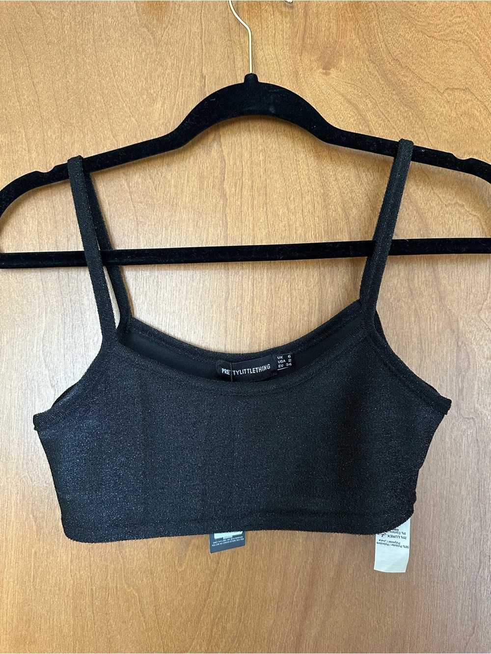 PrettyLittleThing Black Shimmer Crop Top